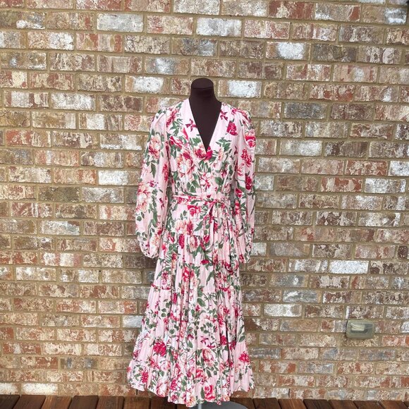 Gibson & Latimer Woven Floral Print Poplin V-Neck Long Sleeve Tie Dress Size S - Picture 4 of 8